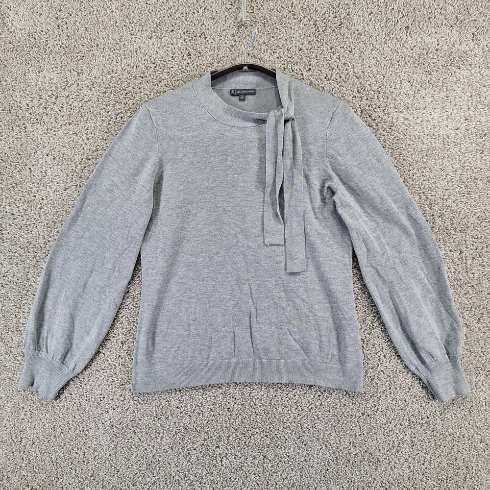 Adrianna Papell Sweatshirt Womens Medium Gray Tie Neck Balloon Sleeve Fallwear